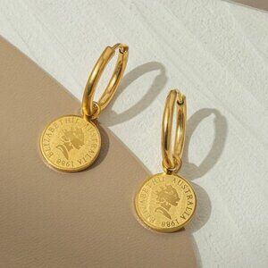Round Coin Drop Earrings For Women